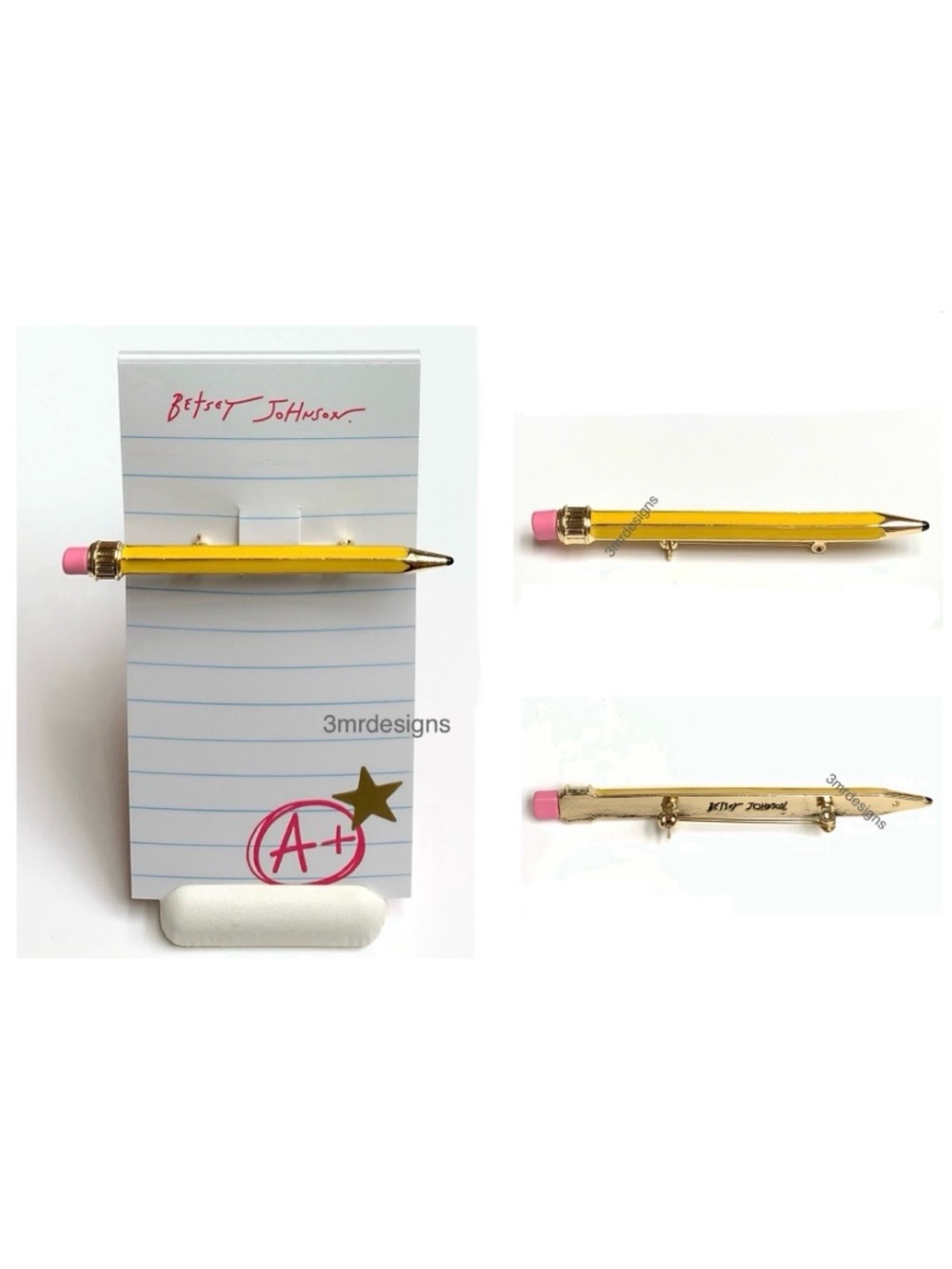 NWT Betsey Johnson 💋 BEST IN CLASS Gold Tone Yellow Enamel Pencil Brooch/Pin
